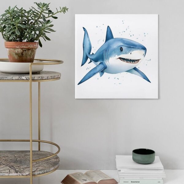 A cute cartoon watercolor shark painted in blue - Image 5
