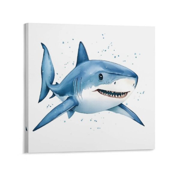 A cute cartoon watercolor shark painted in blue