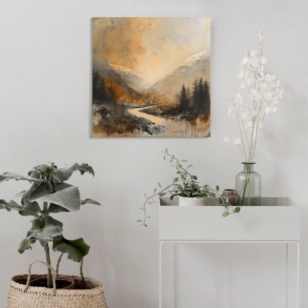 an abstract painting of mountains trees and snow - Image 4