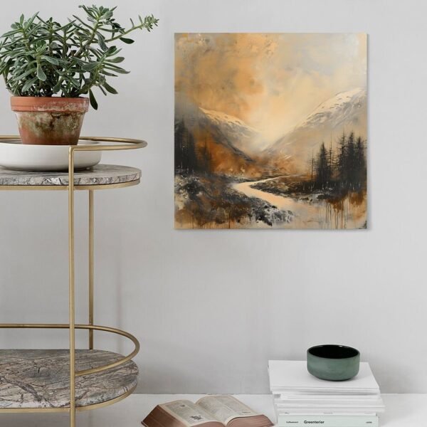 an abstract painting of mountains trees and snow - Image 5