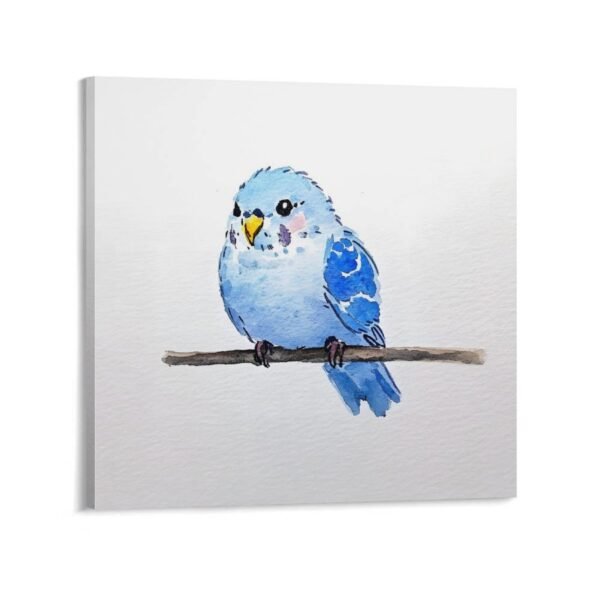 A simple doodle of a blue budgie drawn with watercolor