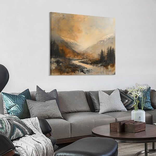 an abstract painting of mountains trees and snow - Image 3