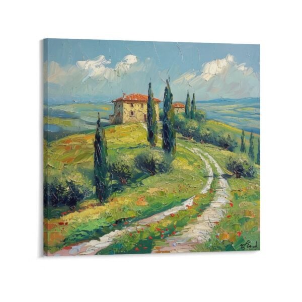An oil painting of the landscape in Tuscany Italy
