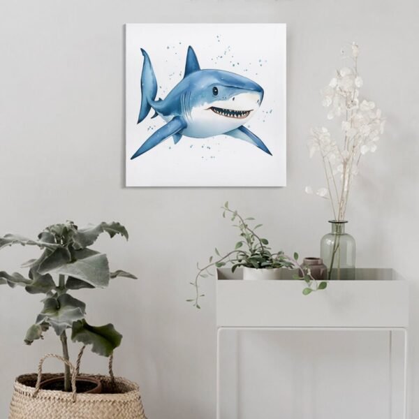A cute cartoon watercolor shark painted in blue - Image 4