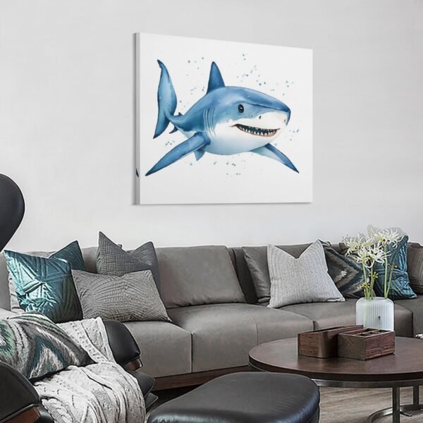 A cute cartoon watercolor shark painted in blue - Image 3